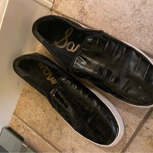 Sam Edelman Black Croc-Embossed Slip-On Loafers